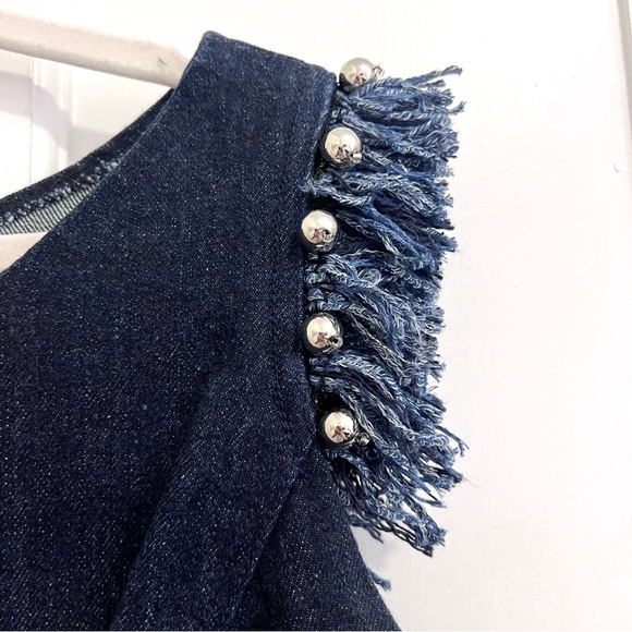Adam Selman Sleeveless Denim Mini Dress in Dark Blue Wash - Size M - Picture 3 of 5